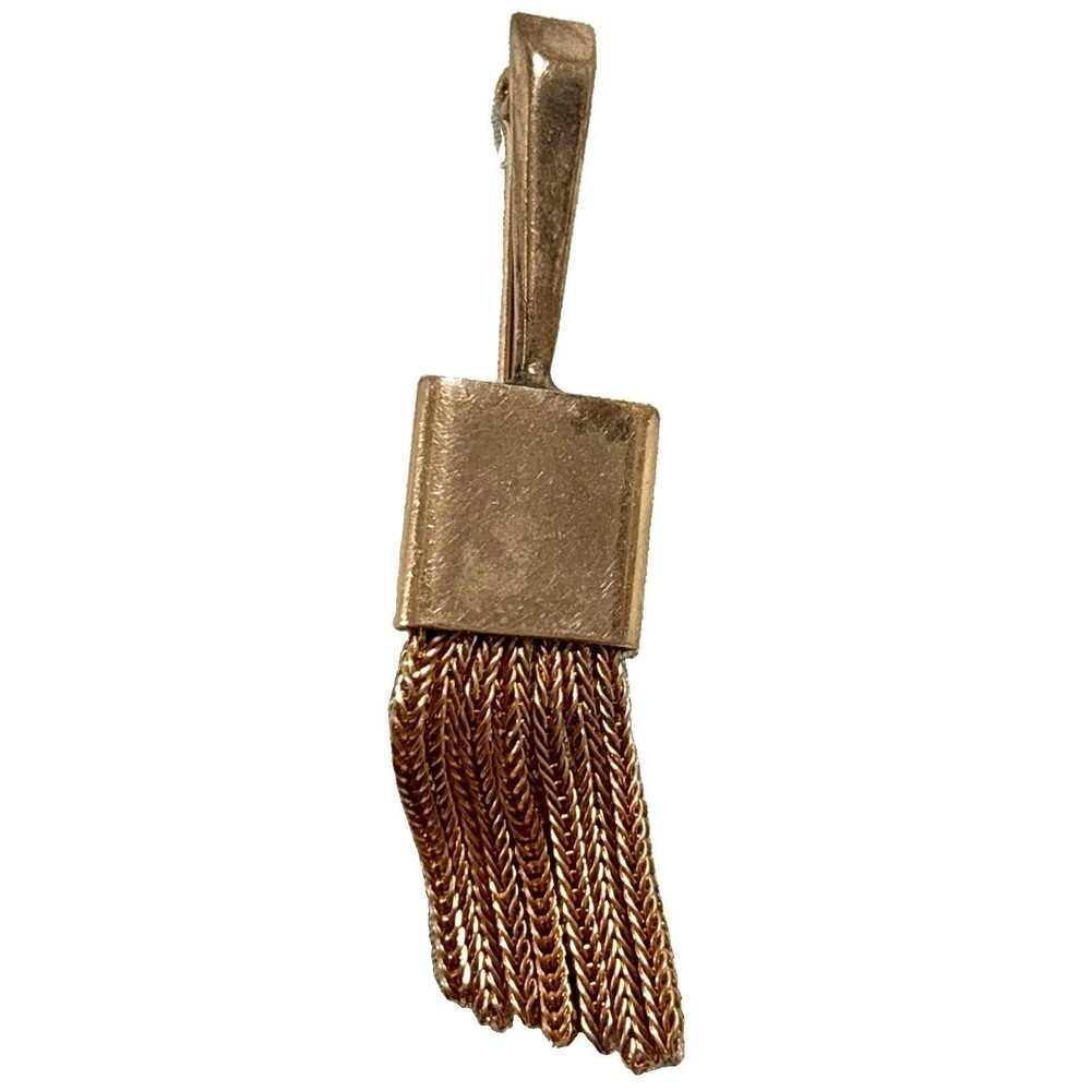 Vintage Broom Brooch Pin Woven Chain Tassel Fringe Estate Jewelry Unmarked